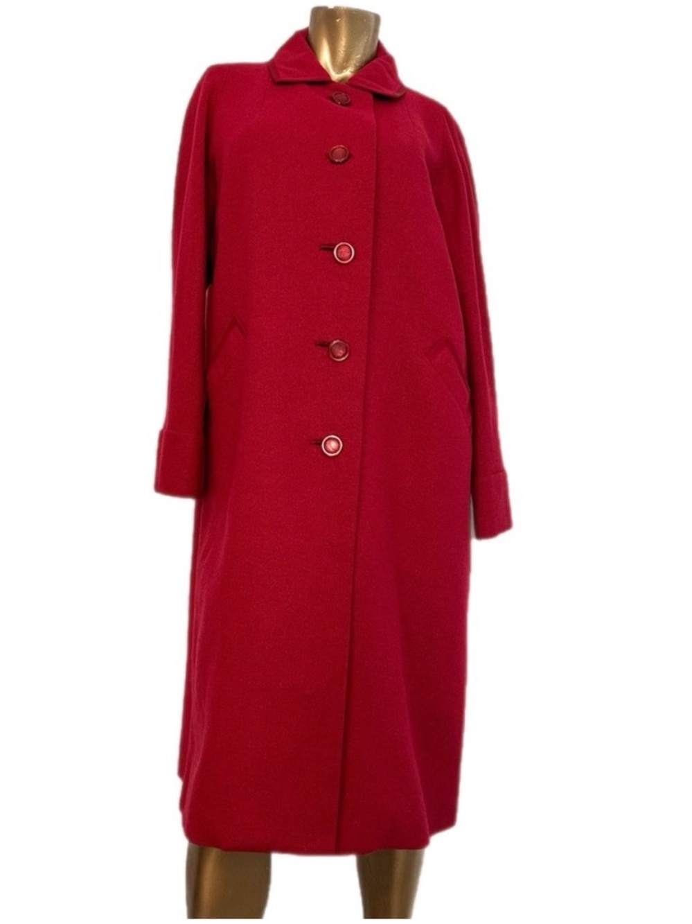 Flawed Vintage  I. Magnin & Co. Hopsack wool red mid-length coat 45” bust